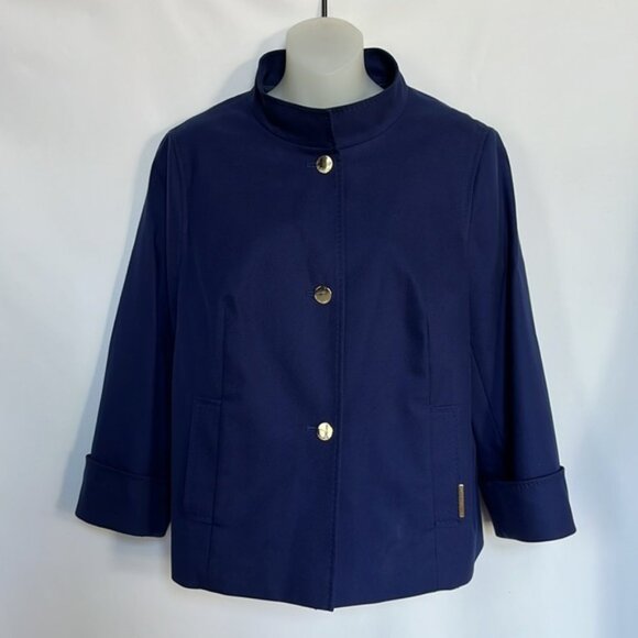 Escada Indigo Blue Coat Jacket with Golden Buttons Front Pockets Size L - Picture 6 of 15